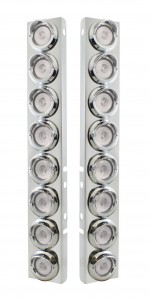 (2/Bulk) Stainless Steel Peterbilt 16 Led Cutout A/C Bracket W/2" 9 Amber Led Low Profile Light & Chrome Pl. Visor - Clear Lens