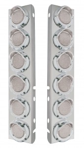 (2/Bulk) Stainless Steel Peterbilt 12 Led Cutout A/C Bracket W/2" 9 Amber Led Flat Light & Chrome Pl. Visor - Clear Lens