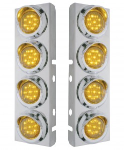 (2/Bulk) Stainless Steel Peterbilt 12 Led Cutout A/C Bracket W/2" 9 Amber Led Flat Light & Chrome Pl. Visor - Amber Lens