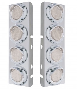 (2/Bulk) Stainless Steel Peterbilt 8 Led Cutout A/C Bracket W/2" 9 Amber Led Flat Light & Chrome Pl. Visor - Clear Lens