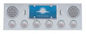 Stainless Steel Rear Center Light Panel W/ Two 12 Led 4" & Six 13 Led 2 1/2" Beehive Light W/ Visor - Red Led/Clear Lens