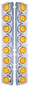 (2/Bulk) Stainless Steel Peterbilt 8 Led Cutout A/C Bracket W/2" 9 Amber Led Flat Light & Chrome Pl. Bezel - Amber Lens