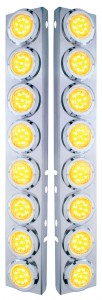 (2/Bulk) Stainless Steel Peterbilt 16 Led Cutout A/C Bracket W/2" 9 Amber Led Flat Light & Chrome Pl. Bezel - Clear Lens