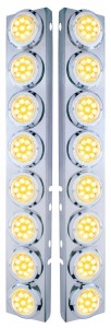 (2/Bulk) Stainless Steel Peterbilt 16 Led Cutout A/C Bracket W/2" 9 Amber Led Flat Reflector Light & Chrome Pl. Bezel - Clear Lens