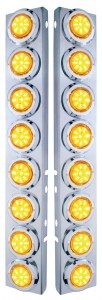 (2/Bulk) Stainless Steel Peterbilt 16 Led Cutout A/C Bracket W/2" 9 Amber Led Low Profile Light & Chrome Pl. Bezel - Amber Lens