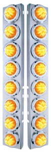 (2/Bulk) Stainless Steel Peterbilt 16 Led Cutout A/C Bracket W/2" 9 Amber Led Beehive Light & Chrome Pl. Bezel - Amber Lens