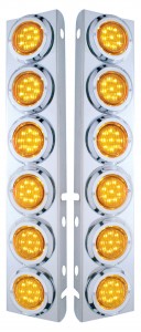 (2/Bulk) Stainless Steel Peterbilt 12 Led Cutout A/C Bracket W/2" 9 Amber Led Flat Light & Chrome Pl. Bezel - Amber Lens