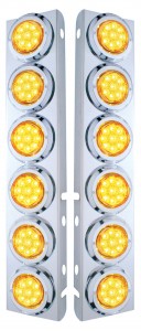 (2/Bulk) Stainless Steel Peterbilt 12 Led Cutout A/C Bracket W/2" 9 Amber Led Flat Reflector Light & Chrome Pl. Bezel - Amber Lens