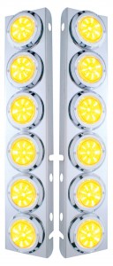 (2/Bulk) Stainless Steel Peterbilt 12 Led Cutout A/C Bracket W/2" 9 Amber Led Low Profile Light & Chrome Pl. Bezel - Clear Lens