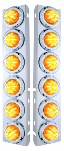 (2/Bulk) Stainless Steel Peterbilt 12 Led Cutout A/C Bracket W/2" 9 Amber Led Beehive Light & Chrome Pl. Bezel - Amber Lens