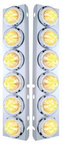 (2/Bulk) Stainless Steel Peterbilt 12 Led Cutout A/C Bracket W/2" 9 Amber Led Beehive Light & Chrome Pl. Bezel - Clear Lens