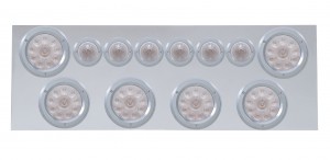 Deluxe Stainless Steel Rear Center Lt Panel W/ Six 10 Led 4" & 9 Led 2" Beehive Lt W/ Bezel - Red Led/Clear Lens