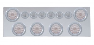 Stainless Steel Rear Center Light Panel W/ Six 10 Led 4" & 9 Led 2" Flat Light W/ Bezel - Red Led/Clear Lens