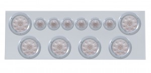 Stainless Steel Rear Center Light Panel W/ Six 10 Led 4" & 9 Led 2" Beehive Light W/ Bezel - Red Led/Clear Lens