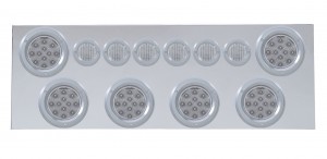 Stainless Steel Rear Center Light Panel W/ Six 12 Led 4" & 9 Led 2" Flat Light W/ Bezel - Red Led/Clear Lens