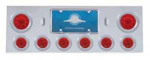 Stainless Steel Rear Center Light Panel W/ Two 10 Led 4" & Six 13 Led 2 1/2" Flat Light W/ Bezel - Red Led/Red Lens