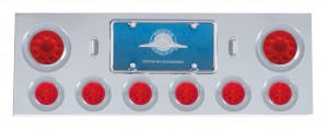 Stainless Steel Rear Center Light Panel W/ Two 10 Led 4" & Six 13 Led 2 1/2" Beehive Light W/ Bezel - Red Led/Red Lens