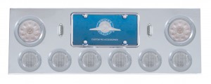 Stainless Steel Rear Center Light Panel W/ Two 10 Led 4" & Six 13 Led 2 1/2" Flat Light W/ Bezel - Red Led/Clear Lens