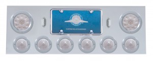 Stainless Steel Rear Center Light Panel W/ Two 10 Led 4" & Six 13 Led 2 1/2" Beehive Light W/ Bezel - Red Led/Clear Lens