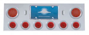 Stainless Steel Rear Center Light Panel W/ Two 12 Led 4" & Six 13 Led 2 1/2" Flat Light W/ Bezel - Red Led/Red Lens