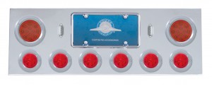 Stainless Steel Rear Center Light Panel W/ Two 12 Led 4" & Six 13 Led 2 1/2" Beehive Light W/ Bezel - Red Led/Red Lens