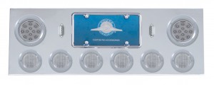 Stainless Steel Rear Center Light Panel W/ Two 12 Led 4" & Six 13 Led 2 1/2" Flat Light W/ Bezel - Red Led/Clear Lens