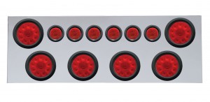 Stainless Steel Rear Center Light Panel W/ Six 10 Led 4" & 9 Led 2" Flat Light W/ Grommet - Red Led/Red Lens