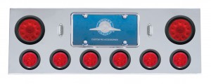Stainless Steel Rear Center Lt Panel W/ Two 10 Led 4" & Six 13 Led 2 1/2" Beehive Lt W/ Grommet - Red Led/Red Lens