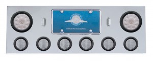 Stainless Steel Rear Center Lt Panel W/ Two 10 Led 4" & Six 13 Led 2 1/2" Flat Lt W/ Grommet - Red Led/Clear Lens