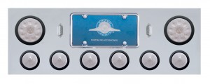 Stainless Steel Rear Center Lt Panel W/ Two 10 Led 4" & Six 13 Led 2 1/2" Beehive Lt W/ Grommet - Red Led/Clear Lens