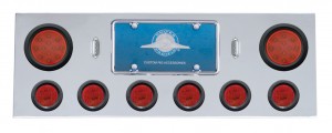 Stainless Steel Rear Center Lt Panel W/ Two 12 Led 4" & Six 13 Led 2 1/2" Flat Lt W/ Grommet - Red Led/Red Lens