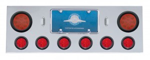 Stainless Steel Rear Center Lt Panel W/ Two 12 Led 4" & Six 13 Led 2 1/2" Beehive Lt W/ Grommet - Red Led/Red Lens