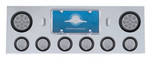 Stainless Steel Rear Center Lt Panel W/ Two 12 Led 4" & Six 13 Led 2 1/2" Flat Lt W/ Grommet - Red Led/Clear Lens