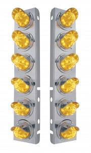 (2/Bulk) Stainless Steel Peterbilt 12 Led Cutout A/C Bracket W/ 11 Amber Led Medium Watermelon W/ Stainless Steel Visor - Amber Lens