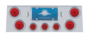 Stainless Steel Rear Center Lt Panel W/ Four 10 Led 4" & Three 13 Led 2 1/2" Flat Lt W/ Visor - Red Led/Red Lens