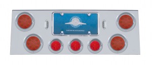 Stainless Steel Rear Center Lt Panel W/ Four 12 Led 4" & Three 13 Led 2 1/2" Beehive Lt W/ Visor - Red Led/Red Lens