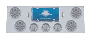 Stainless Steel Rear Center Lt Panel W/ Four 12 Led 4" & Three 13 Led 2 1/2" Flat Lt W/ Visor - Red Led/Clear Lens