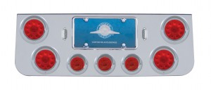 Chrome Rear Center Lt Panel W/ Four 10 Led 4" & Three 13 Led 2 1/2" Flat Lt W/ Visor - Red Led/Red Lens