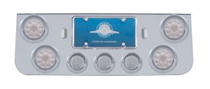 Chrome Rear Center Lt Panel W/ Four 10 Led 4" & Three 13 Led 2 1/2" Flat Lt W/ Visor - Red Led/Clear Lens