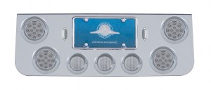 Chrome Rear Center Lt Panel W/ Four 12 Led 4" & Three 13 Led 2 1/2" Flat Lt W/ Visor - Red Led/Clear Lens