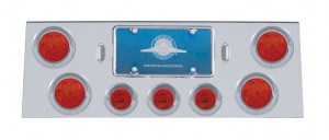 Stainless Steel Rear Center Light Panel W/ Four 7 Led 4" Reflector & Three 13 Led 2 1/2" Flat Light W/ Visor - Red Led/Red Lens