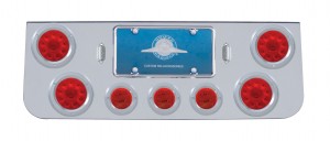 Chrome Rear Center Lt Panel W/ Four 10 Led 4" & Three 13 Led 2 1/2" Flat Lt W/ Bezel - Red Led/Red Lens