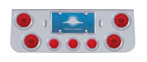 Chrome Rear Center Lt Panel W/ Four 10 Led 4" & Three 13 Led 2 1/2" Beehive Lt W/ Bezel - Red Led/Red Lens