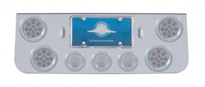 Chrome Rear Center Lt Panel W/ Four 12 Led 4" & Three 13 Led 2 1/2" Flat Lt W/ Bezel - Red Led/Clear Lens