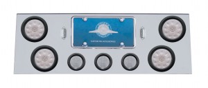 Stainless Steel Rear Cntr Lt Pnl W/ Four 10 Led 4" & Three 13 Led 2 1/2" Flat Lt W/ Grommet - Red Led/Clear Lens