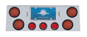 Stainless Steel Rear Cntr Lt Pnl W/ Four 12 Led 4" & Three 13 Led 2 1/2" Bhive Lt W/ Grommet - Red Led/Red Lens