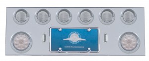Stainless Steel Rear Center Light Panel W/ Two 10 Led 4" & Six 13 Led 2 1/2" Flat Lt W/ Visor - Red Led/Clear Lens