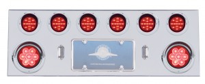 Stainless Steel Rear Center Light Panel W/ Two 7 Led 4" & Six 13 Led 2 1/2" Flat Lt W/ Visor - Red Led/Red Lens