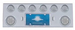 Stainless Steel Rear Center Light Panel W/ Two 7 Led 4" & Six 13 Led 2 1/2" Flat Lt W/ Visor - Red Led/Clear Lens