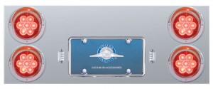 Stainless Steel Rear Center Light Panel W/ Four 7 Led 4" Light W/ Visor - Red Led/Red Lens